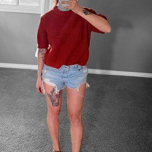 Autumn, loose fit, Knit T-Shirt Sweater in Burt Orange/Red (Small)